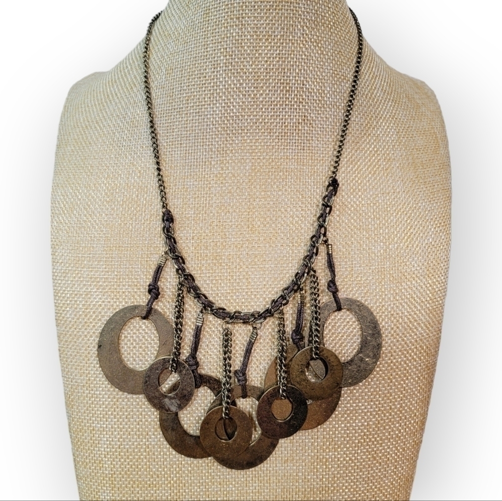 NEW Decree Boho Necklace Metal Loops and chain statement Bib Necklace